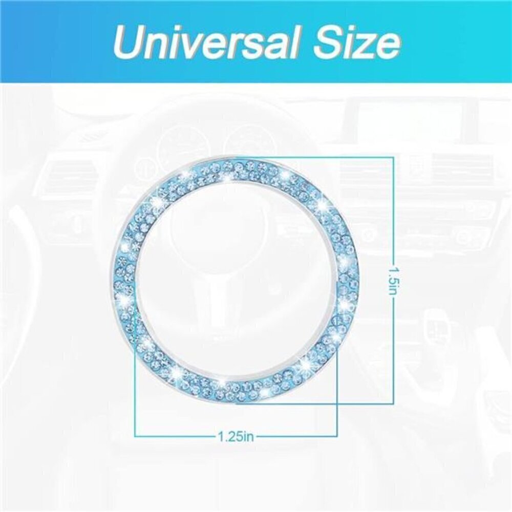 Blue Car Start Button Bling Rhinestone Diamond Engine Button Ring 2-Pack - Picture 2 of 7